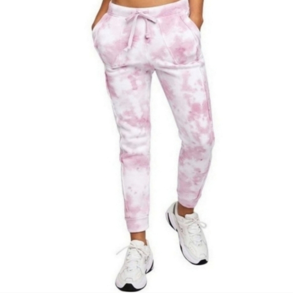 Free People Movement Work It Out Pink & White Tie Dye Fleece Jogger Sweatpants - Picture 1 of 13